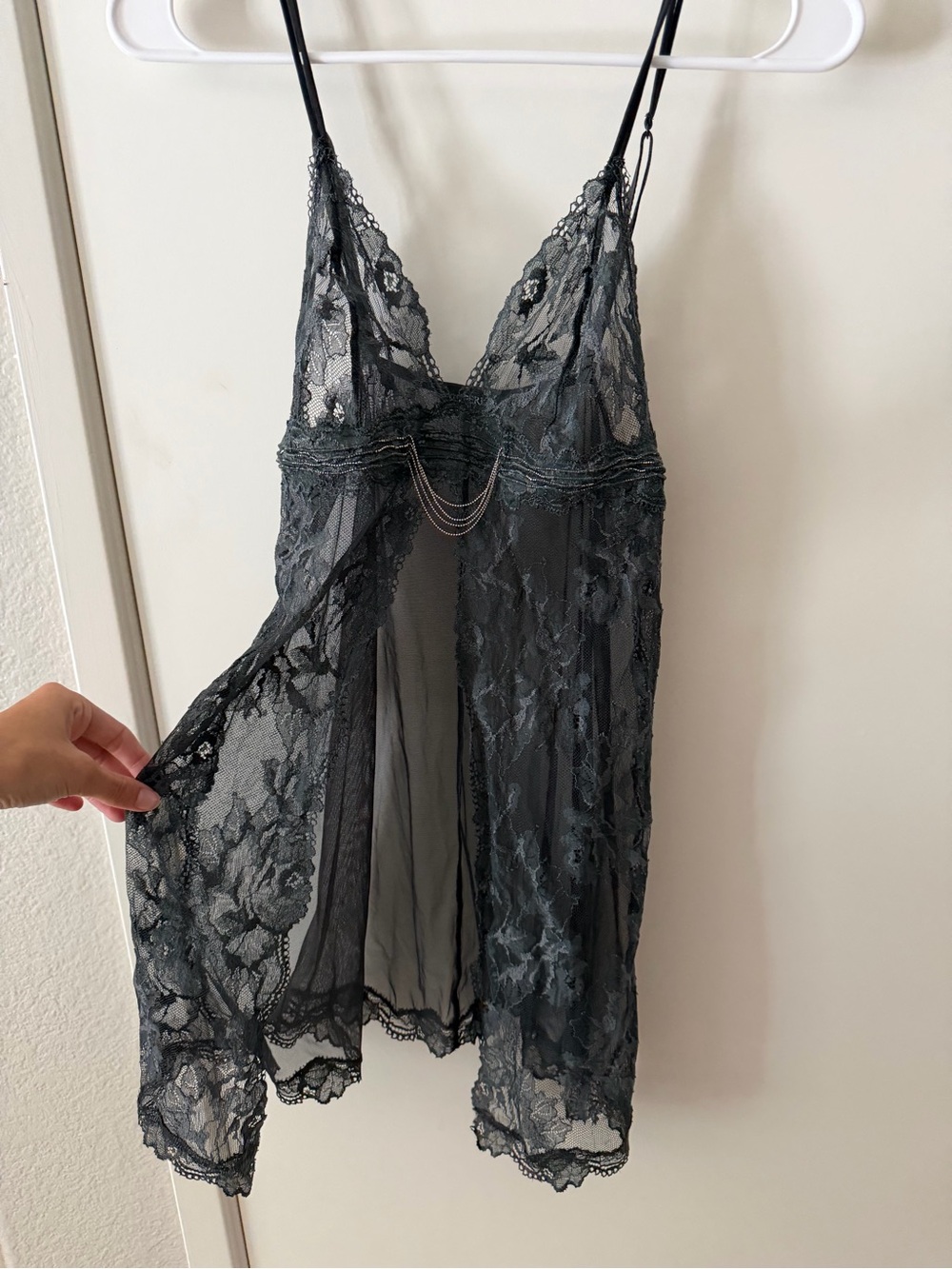 La Perla Sheer Lace top in Charcoal Gray